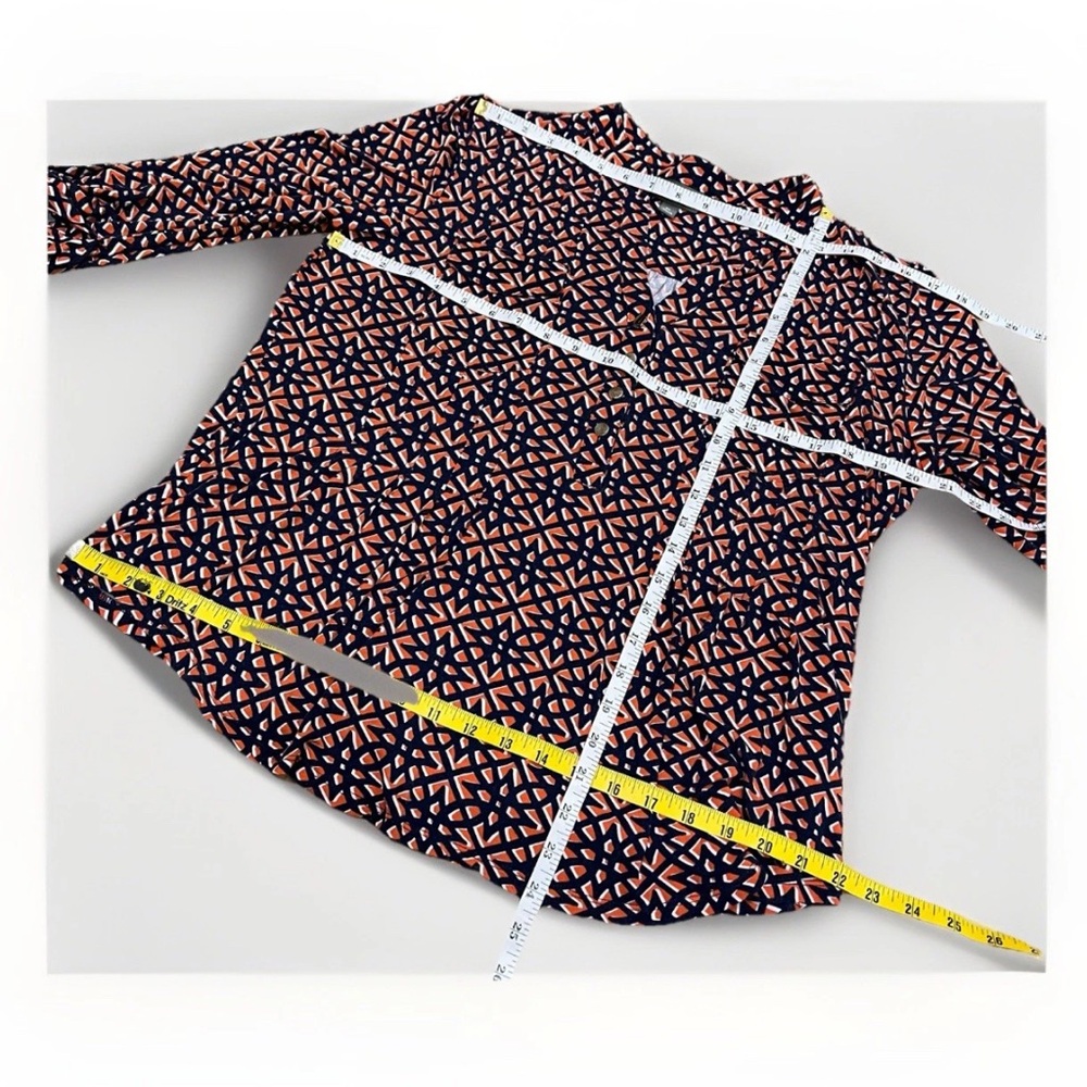 Button Down Woman Blouse 3/4 Sleeve Geometric V-neck Size XL by Roz & Ali - Picture 6 of 9
